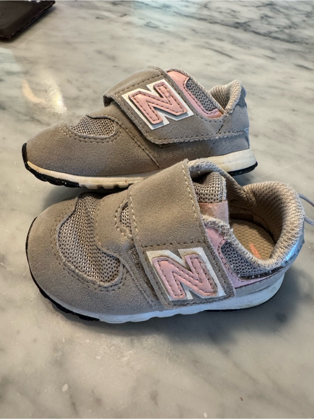 New Balance Toddler Grey and Pink Velcro Sneakers